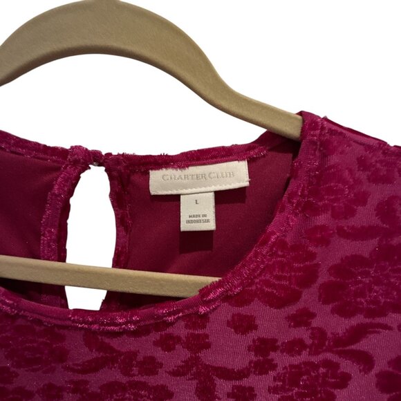 Charter Club Womens Large Pink Floral Velvet Burnout Long Sleeve Blouse - Picture 7 of 8